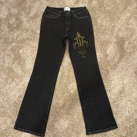 Cerevelle Black Denim Embellished Wide Leg Jeans Size 8 - Picture 7 of 7